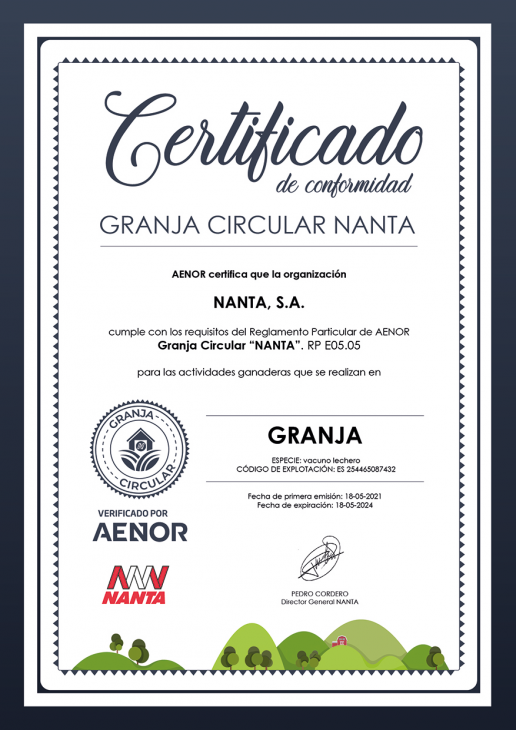 AXON COMUNICACION, Aenor respalda el sello Granja Circular de Nanta