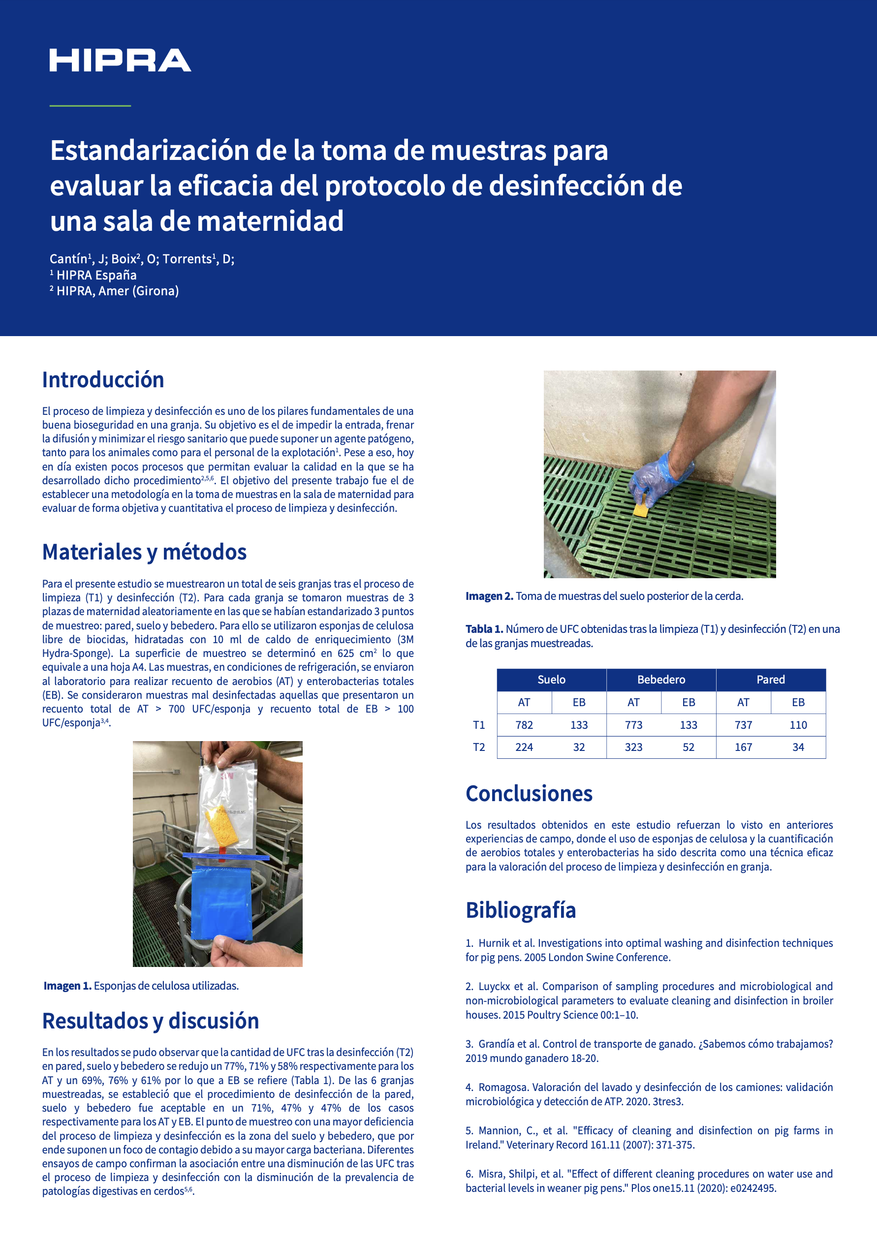 Estandarización de la toma de muestras para evaluar la eficacia del protocolo de desinfección de una sala de maternidad, poster