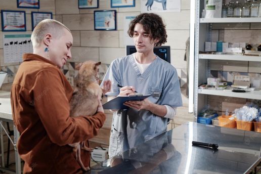 Tipos de problemas de comunicación en la atención veterinaria a pacientes, foto veterinario hablando con paciente