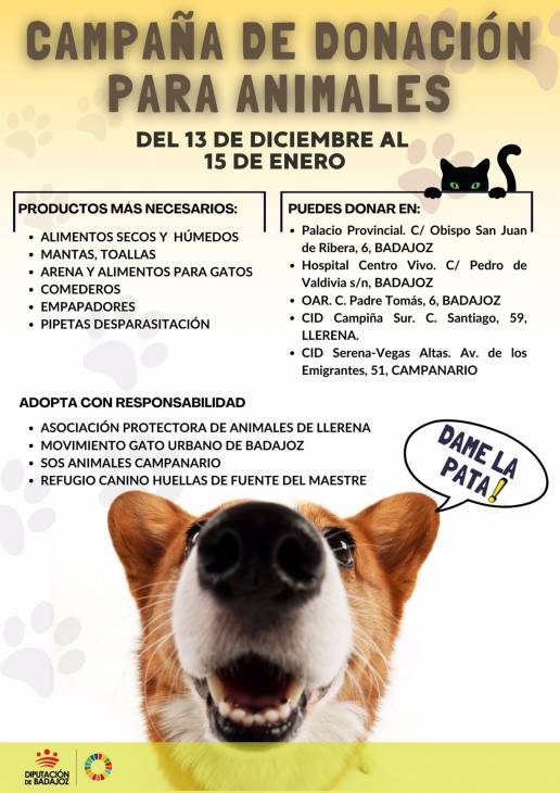 La Diputación de Badajoz lanza una nueva Campaña de Donación para Animales