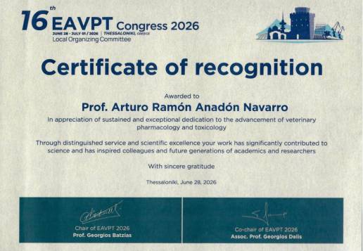 La EAVPT 2026 reconoce la trayectoria científica y académica del Excmo. Sr. D. Arturo Ramón Anadón Navarro
