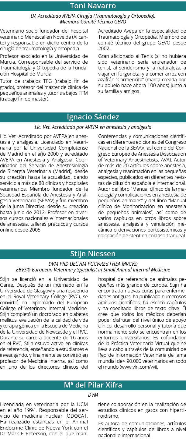 Toni Navarro LV, Acreditado AVEPA Cirugía (Traumatología y Ortopedia)  Miembro Comité Técnico GEVO Veterinario socio    