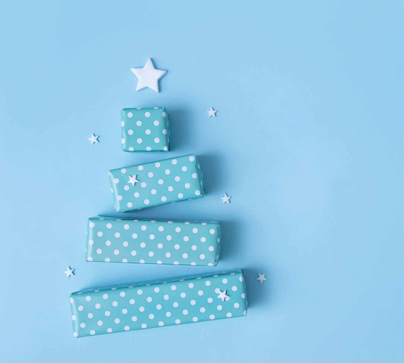 Blank greeting card with abstract Christmas tree made of gift boxes for Merry Christmas and Happy New Year