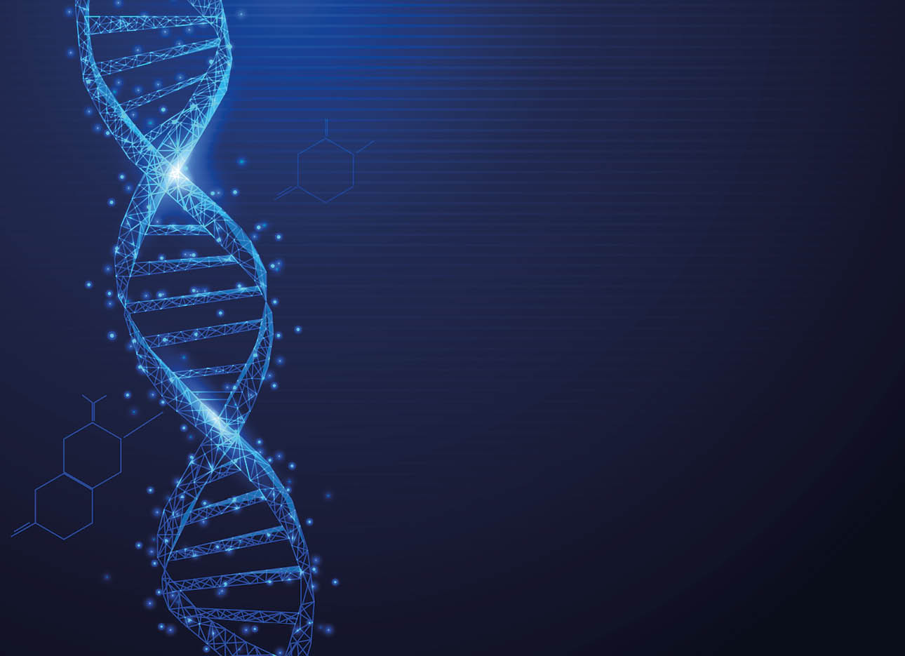 Wireframe DNA molecules structure mesh from a starry on blue background  Science and Technology concept