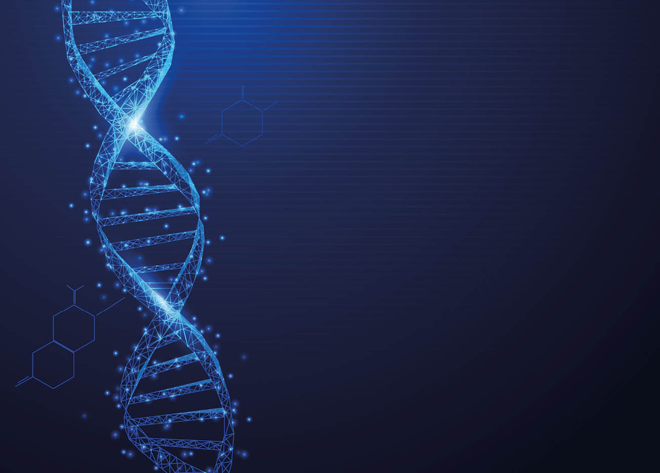 Wireframe DNA molecules structure mesh from a starry on blue background  Science and Technology concept