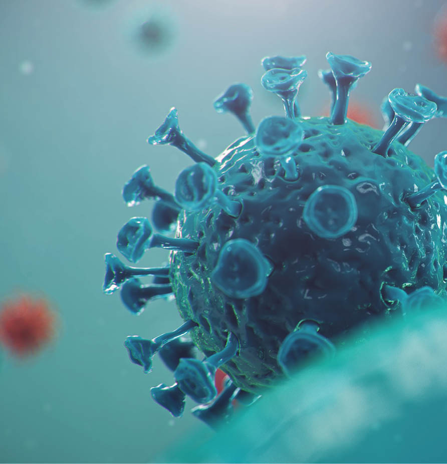 Outbreak of Chinese influenza - called a Coronavirus or 2019-nCoV, which has spread around the world  Danger of a pandemic, epidemic of humanity  Human cells, the virus infects cells, 3d illustration