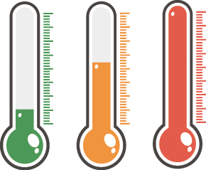 illustration of red thermometers with different levels, flat style, EPS10.