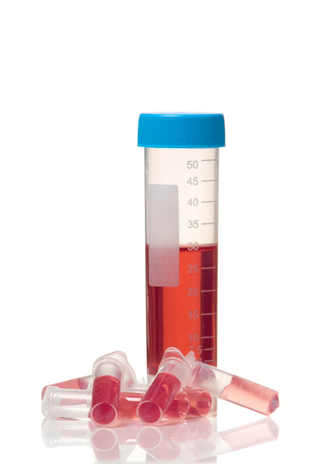 Lab tube, eppendorfs with red liquid  White background  Studio shot 